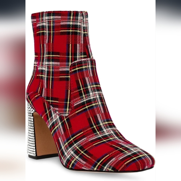 NWB Betsey Johnson‎ Women's Blanche Plaid Heeled Bootie Size 6.5 - Picture 1 of 11